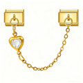 Crystal Heart Safety Chain Charm — Clear Crystal
