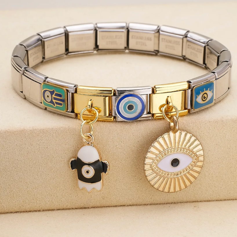 Gold & Silver Evil Eye Charm Italian Bracelet