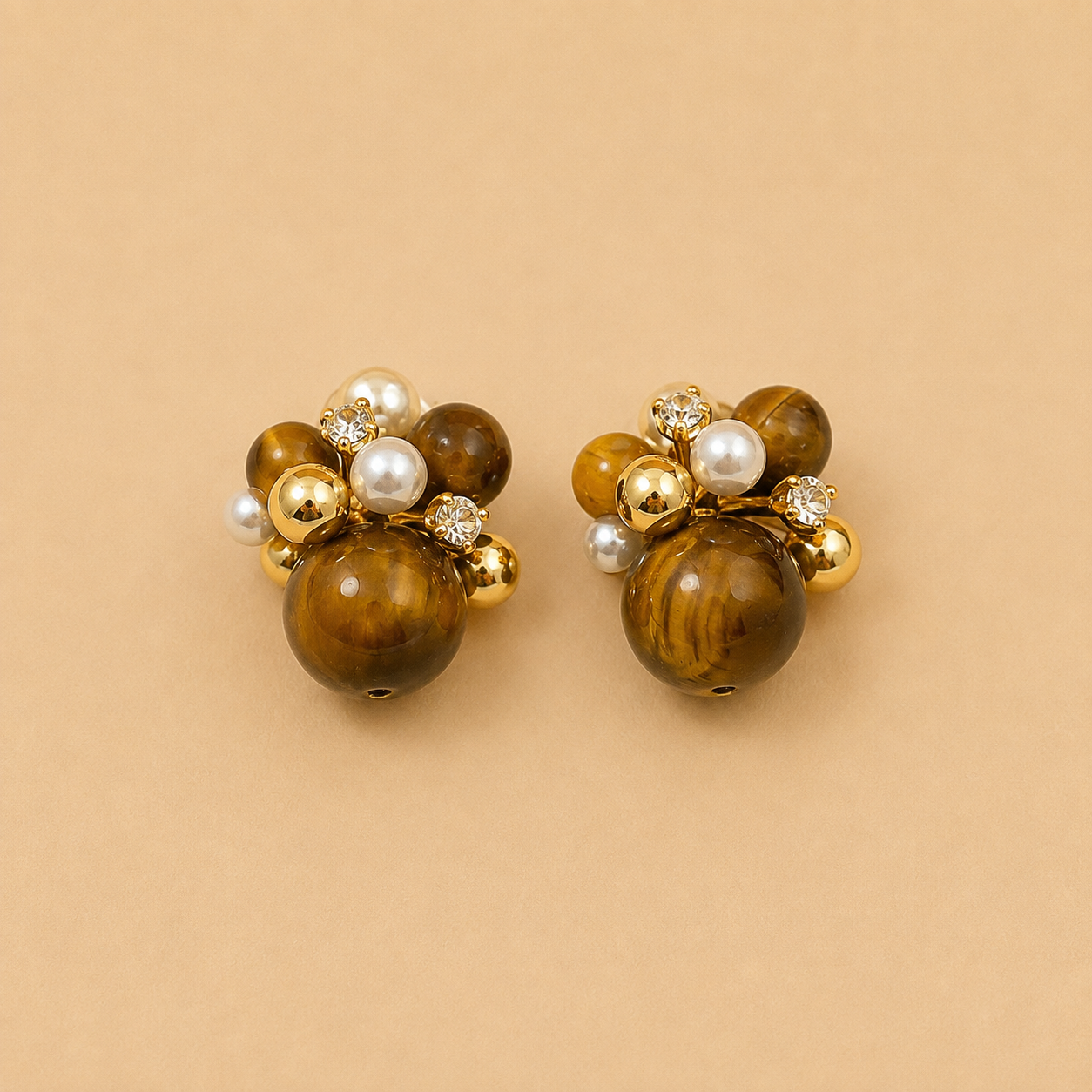 Aurelia Tiger Eye Cluster Earrings