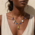 Gold Multi-Charm Necklace Pearl, Blue Evil Eye & Cowboy Boot